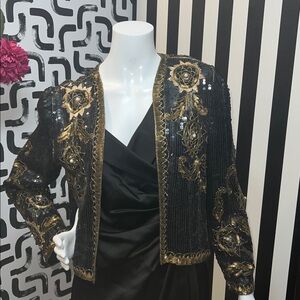 Vintage Black and Gold Sequin Blazer